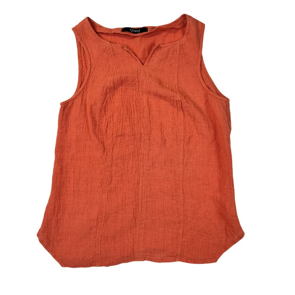 Q’neel Textured Sleeveless Blouse Orange Women's 4 EU 34 Lagenlook Rustic Barn - Picture 1 of 10